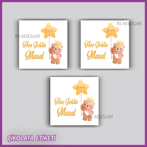 48 Adet - Bebek Çikolata İsim Etiketi - Sticker - rs5565