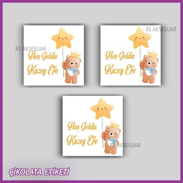 48 Adet - Bebek Çikolata İsim Etiketi - Sticker - rs5558