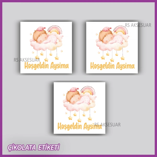 48 Adet - Bebek Çikolata İsim Etiketi - Sticker - rs5562
