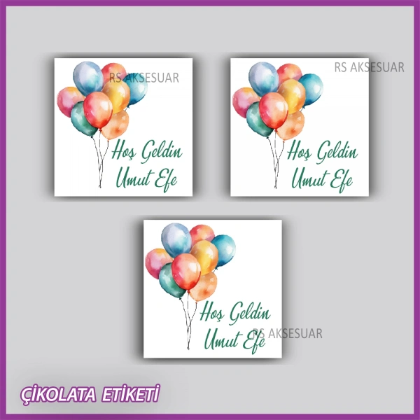 48 Adet - Bebek Çikolata İsim Etiketi - Sticker - rs5553