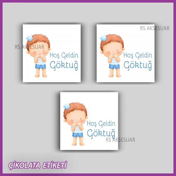 48 Adet - Bebek Çikolata İsim Etiketi - Sticker - rs5555