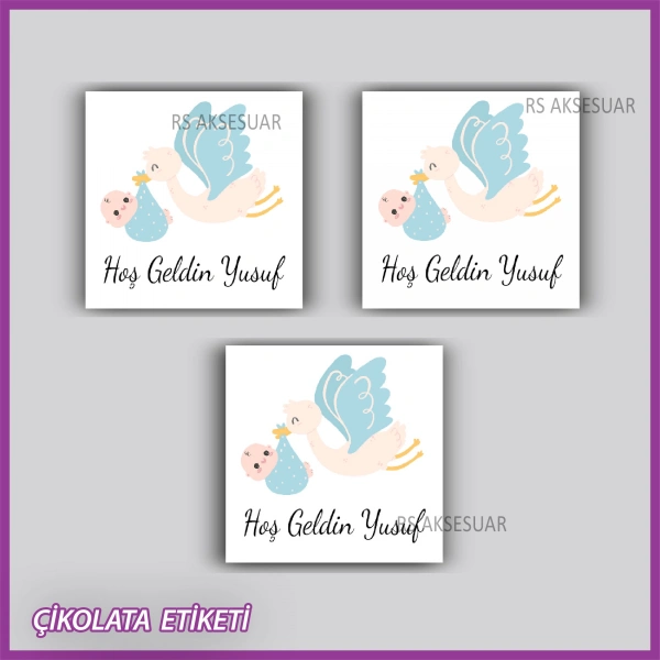 48 Adet - Bebek Çikolata İsim Etiketi - Sticker