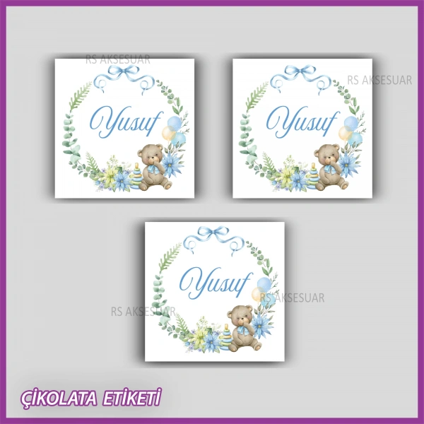 48 Adet - Bebek Çikolata İsim Etiketi - Sticker - CE151