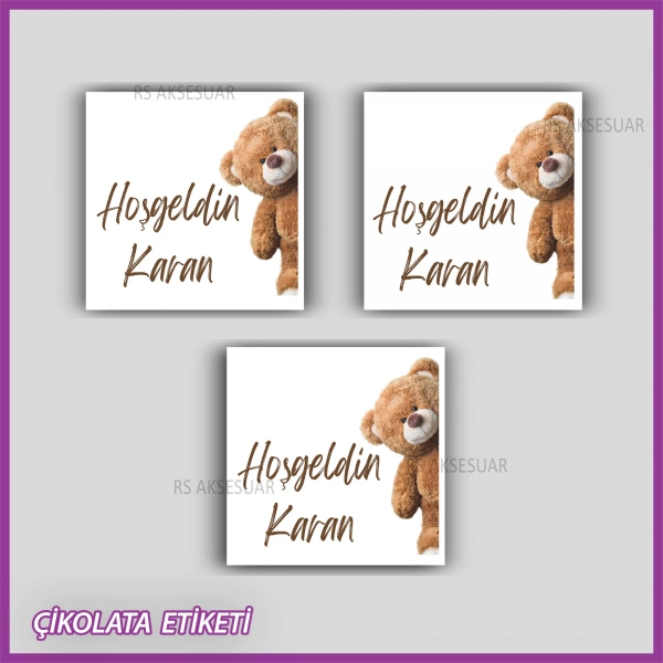 48 Adet - Bebek Çikolata İsim Etiketi - Sticker - CE155