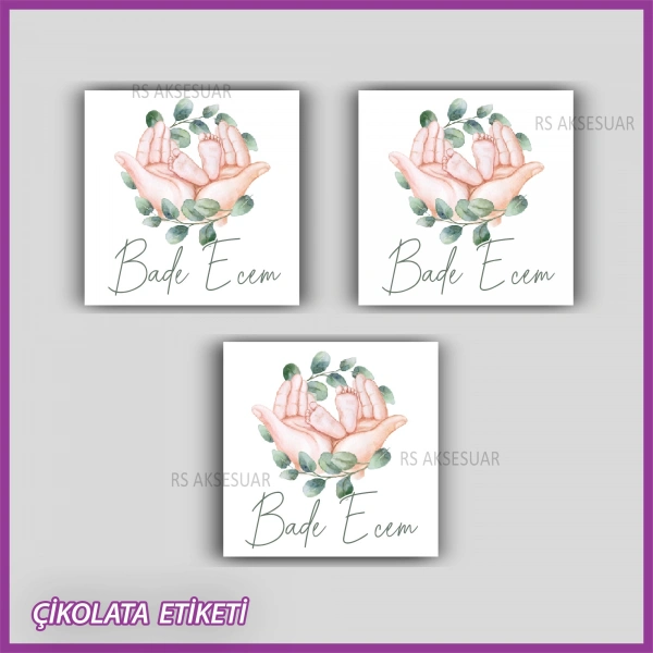 48 Adet - Bebek Çikolata İsim Etiketi - Sticker - CE163