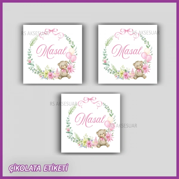 48 Adet - Bebek Çikolata İsim Etiketi - Sticker - CE175