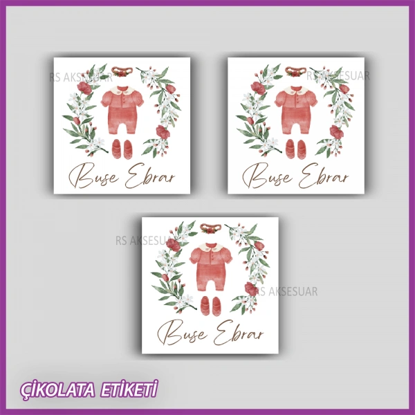 48 Adet - Bebek Çikolata İsim Etiketi - Sticker - CE177