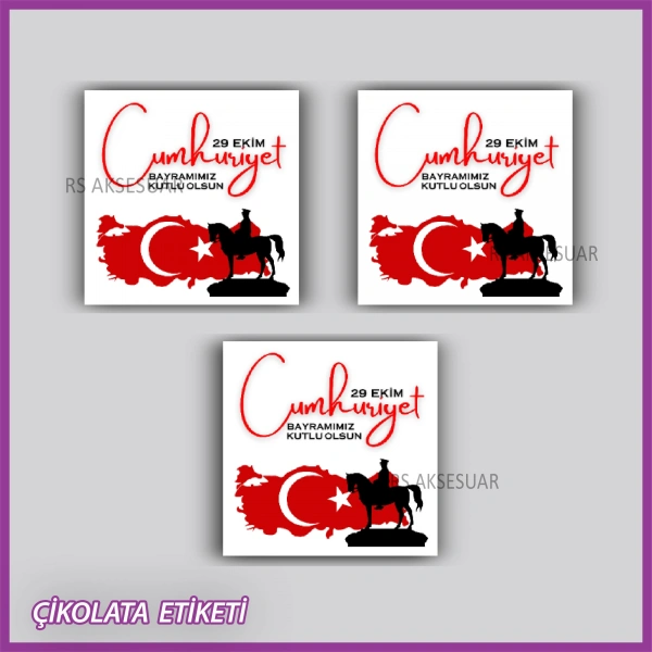 48 Adet - Cumhuriyet Bayramı Çikolata İsim Etiketi - Sticker