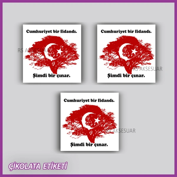48 Adet - Cumhuriyet Bayramı Çikolata İsim Etiketi - Sticker