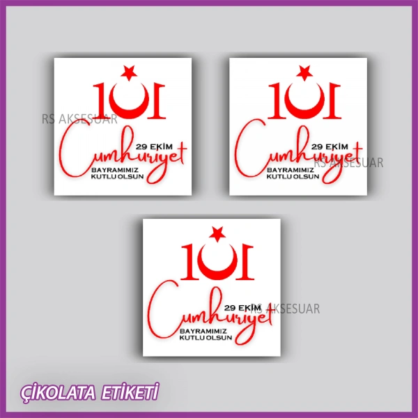 48 Adet - Cumhuriyet Bayramı Çikolata İsim Etiketi - Sticker