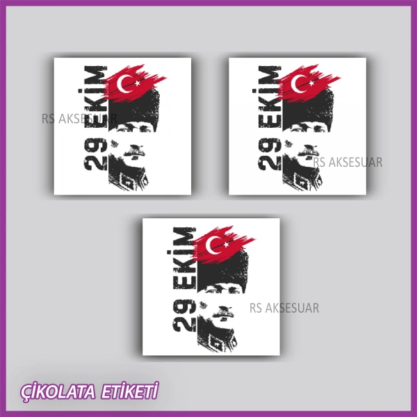 48 Adet - Cumhuriyet Bayramı Çikolata İsim Etiketi - Sticker