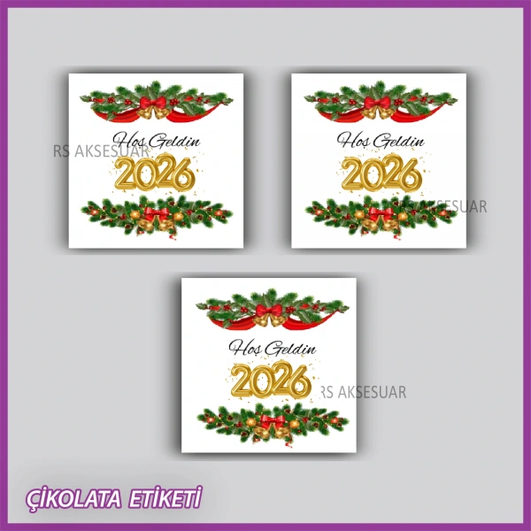 48 Adet - Yılbaşı Çikolata İsim Etiketi - Sticker