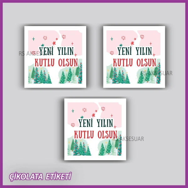 48 Adet - Yılbaşı Çikolata İsim Etiketi - Sticker