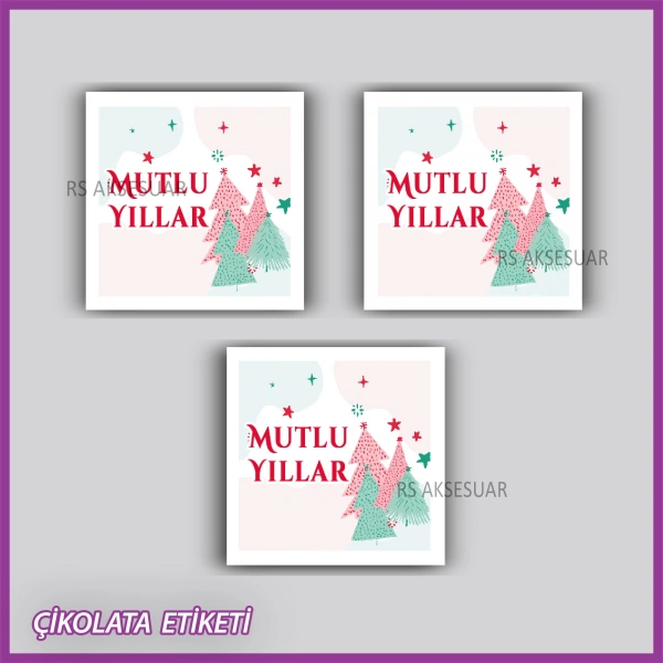 48 Adet - Yılbaşı Çikolata İsim Etiketi - Sticker