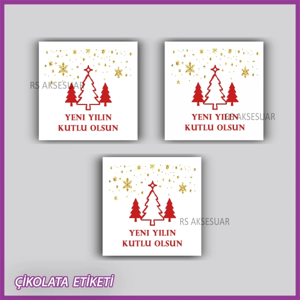 48 Adet - Yılbaşı Çikolata İsim Etiketi - Sticker