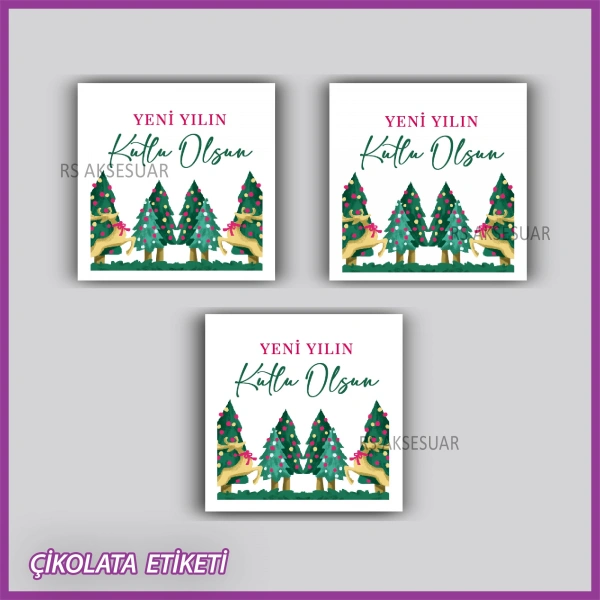 48 Adet - Yılbaşı Çikolata İsim Etiketi - Sticker