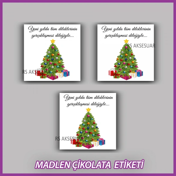 48 Adet - Yılbaşı Çikolata İsim Etiketi - Sticker