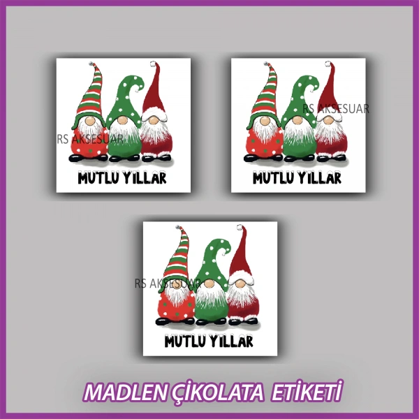 48 Adet - Yılbaşı Çikolata İsim Etiketi - Sticker