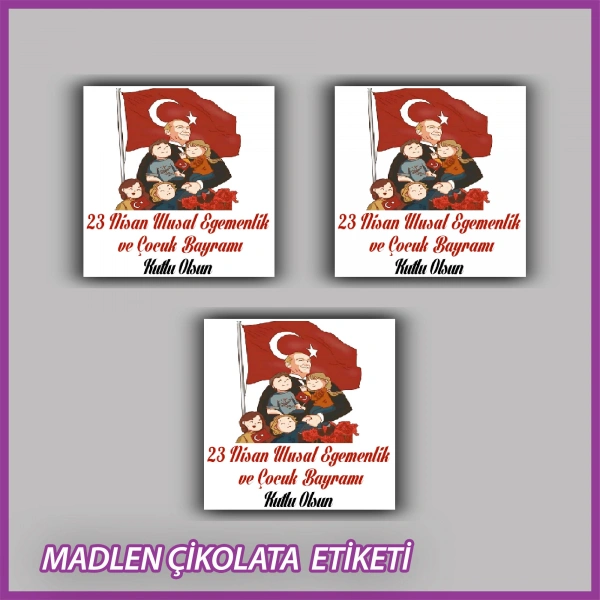 48 Adet - 23 Nisan Çocuk Bayramı Çikolata İsim Etiketi - Sticker - ÇB01