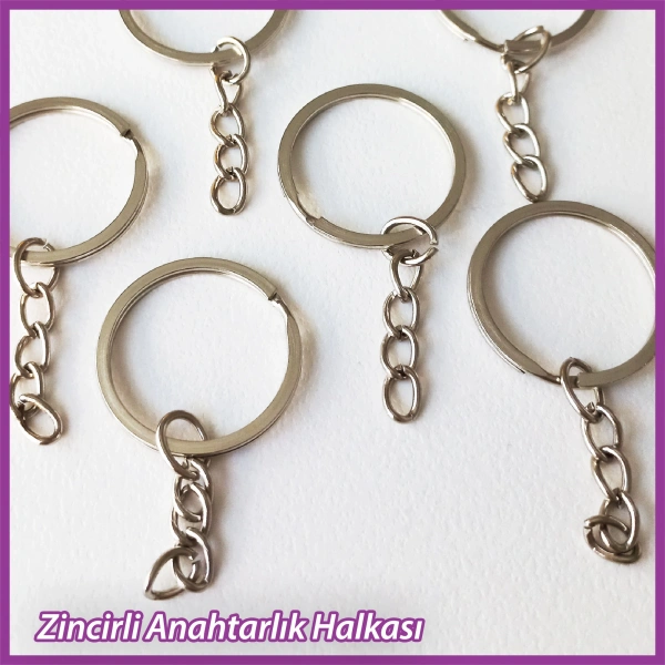 50 adet 2.5 cm Ezme Zincirli Halka Anahtarlık Aparatı -Gümüş
