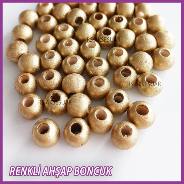 100gr 8mm Ahşap Boncuk- ALTIN - Yıldız anahtarlık yapımı için...
