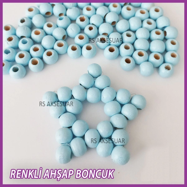 100gr 10mm Ahşap Boncuk- BEBE MAVİ - Yıldız anahtarlık yapımı için...