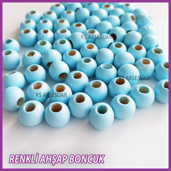 100gr 10mm Ahşap Boncuk- BEBE MAVİ - Yıldız anahtarlık yapımı için...