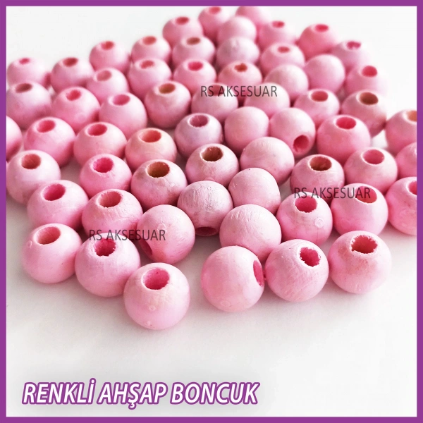 100gr 8mm Ahşap Boncuk- BEBE PEMBE - Yıldız anahtarlık yapımı için...