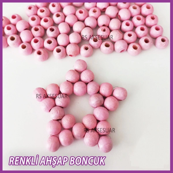 100gr 8mm Ahşap Boncuk- BEBE PEMBE - Yıldız anahtarlık yapımı için...