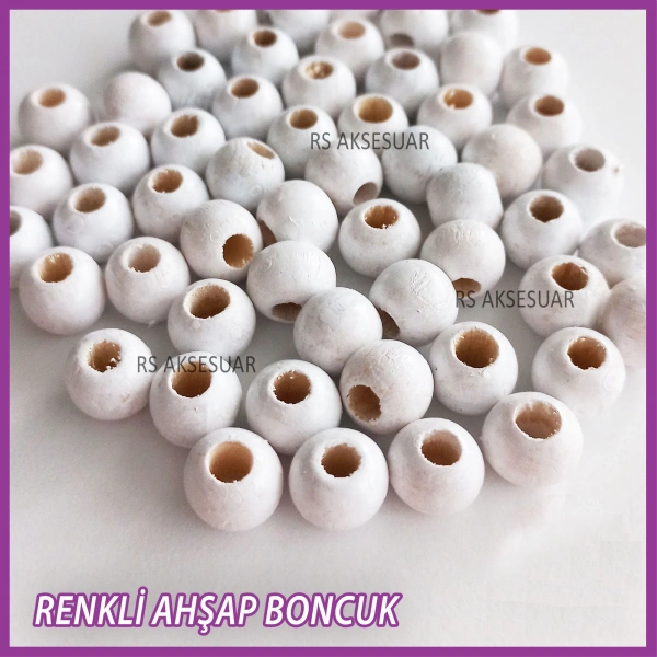 100gr 10mm Ahşap Boncuk- BEYAZ - Yıldız anahtarlık yapımı için...