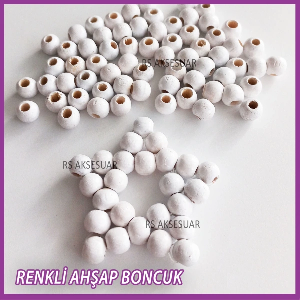 100gr 10mm Ahşap Boncuk- BEYAZ - Yıldız anahtarlık yapımı için...