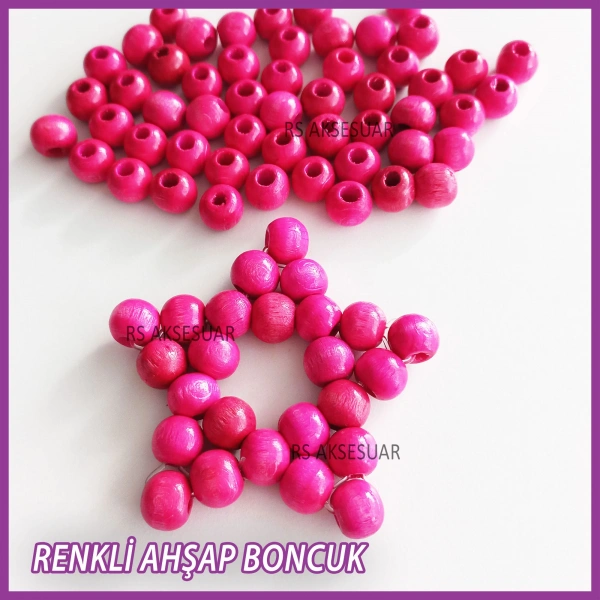 100gr 8mm Ahşap Boncuk- FUŞYA - Yıldız anahtarlık yapımı için...