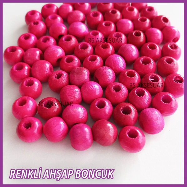 100gr 8mm Ahşap Boncuk- FUŞYA - Yıldız anahtarlık yapımı için...