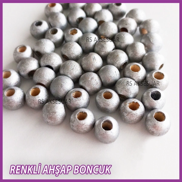 100gr 10mm Ahşap Boncuk- GÜMÜŞ - Yıldız anahtarlık yapımı için...