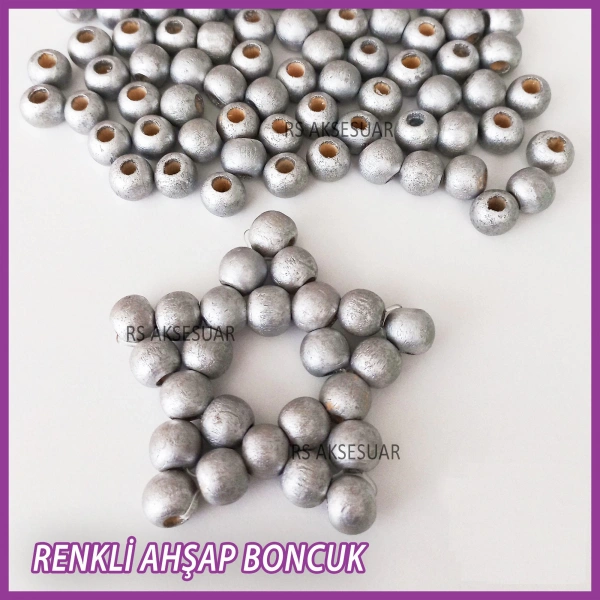 100gr 10mm Ahşap Boncuk- GÜMÜŞ - Yıldız anahtarlık yapımı için...