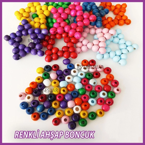 100gr 10mm Ahşap Boncuk- KARIŞIK - Yıldız anahtarlık yapımı için...