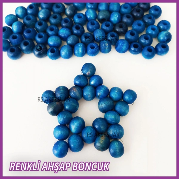100gr 10mm Ahşap Boncuk- LACİVERT - Yıldız anahtarlık yapımı için...