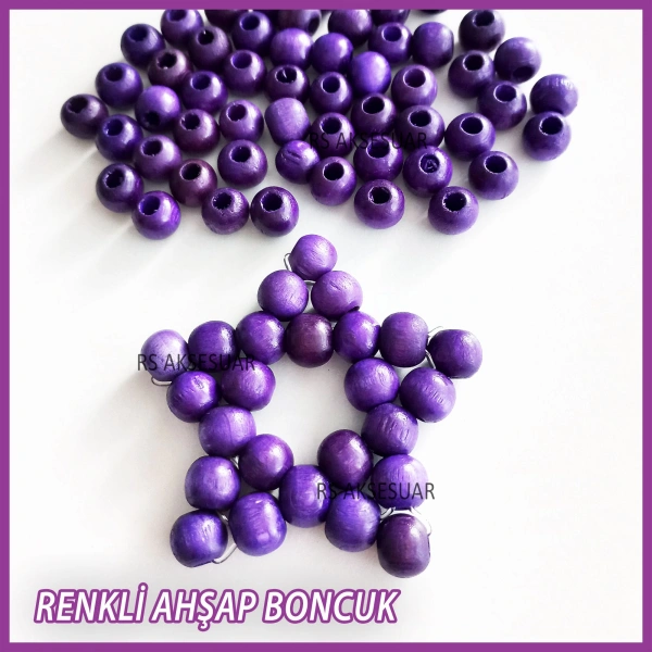 100gr 10mm Ahşap Boncuk- MOR - Yıldız anahtarlık yapımı için...