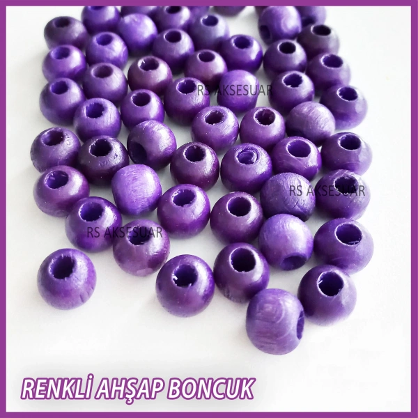 100gr 10mm Ahşap Boncuk- MOR - Yıldız anahtarlık yapımı için...