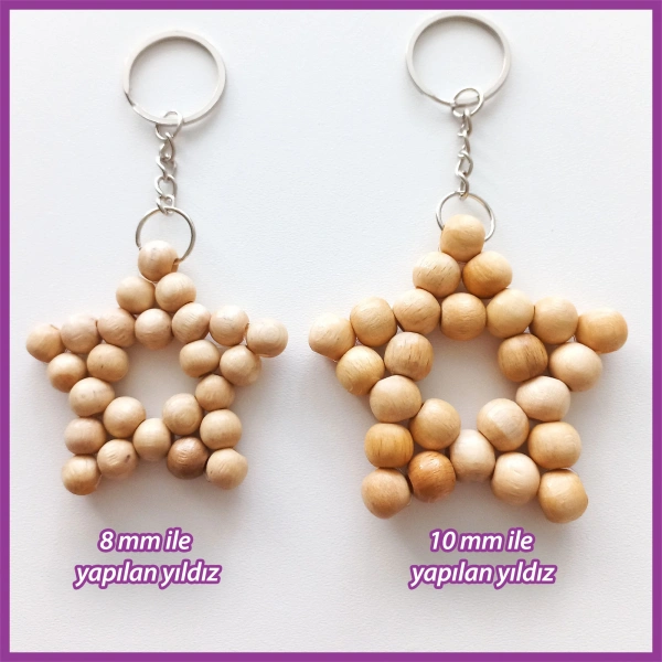 100gr 8mm Ahşap Boncuk- NATURAL - Yıldız anahtarlık yapımı için...
