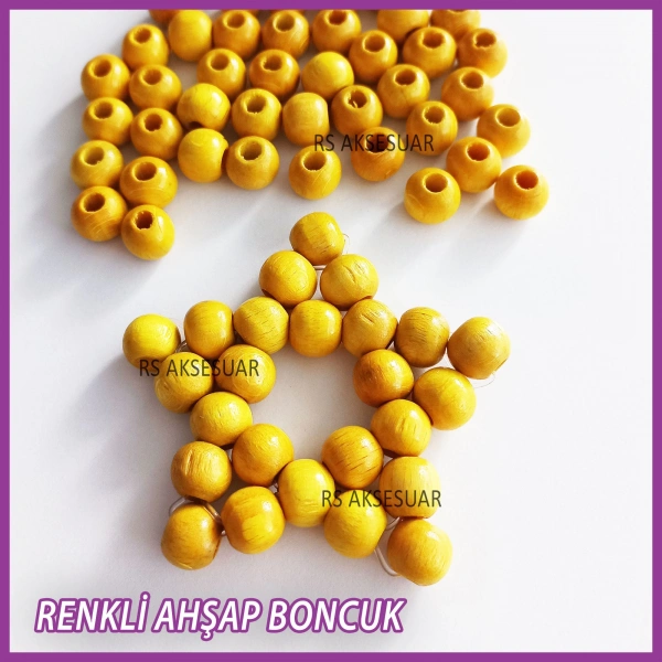 100gr 8mm Ahşap Boncuk- SARI - Yıldız anahtarlık yapımı için...