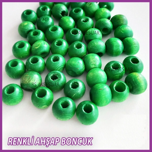 100gr 8mm Ahşap Boncuk- YEŞİL - Yıldız anahtarlık yapımı için...