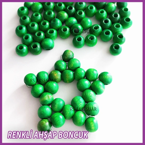100gr 8mm Ahşap Boncuk- YEŞİL - Yıldız anahtarlık yapımı için...