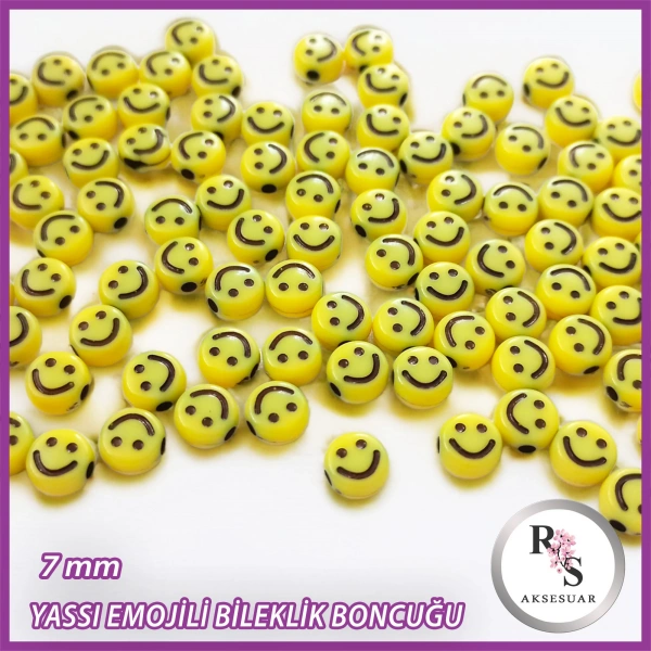 7mm Emojili Yassı Boncuk -Bileklik boncuğu - 100 gram