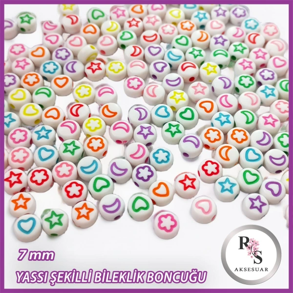 7mm Şekilli Yassı Boncuk -Bileklik boncuğu - 100 gram