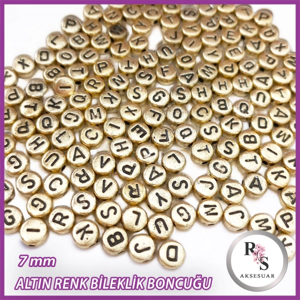 7mm Altın Renkli Yassı Harf Boncuk -Bileklik boncuğu - 100 gram