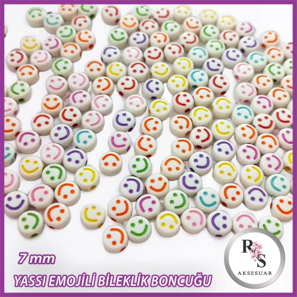 7mm Emojili Yassı Boncuk -Bileklik boncuğu - 100 gram