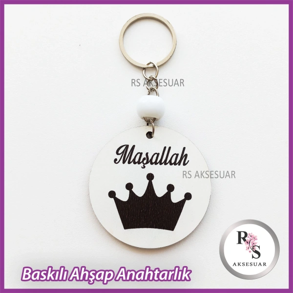 Ahşap Maşallah Baskılı Anahtarlık -uv65