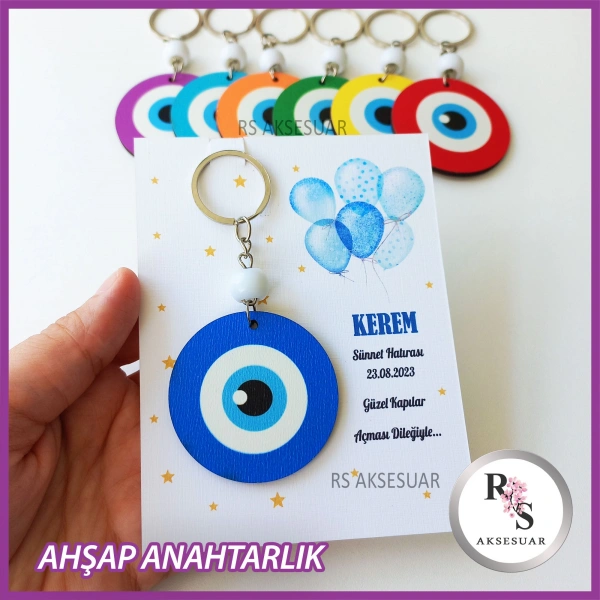 Ahşap Nazar Boncuğu Sünnet Anahtarlık -NB1
