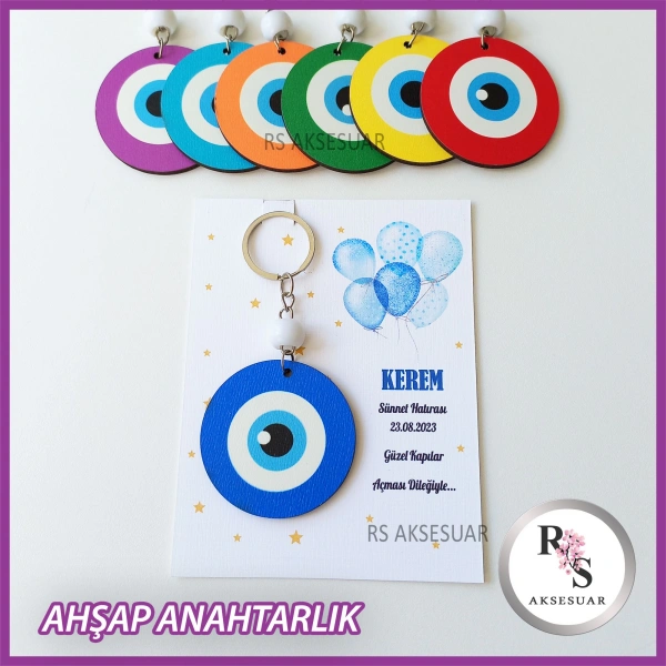 Ahşap Nazar Boncuğu Sünnet Anahtarlık -NB1